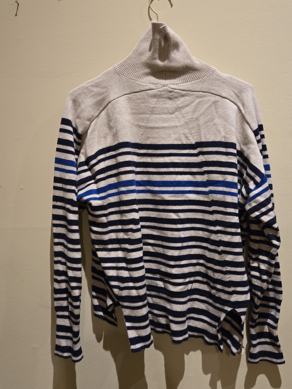 Classic Striped Turtleneck Sweater in Navy, White & Blue
